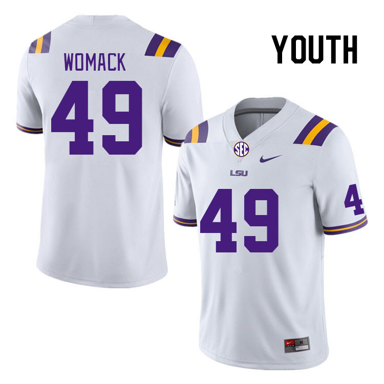 Youth #49 Da'Shawn Womack LSU Tigers College Football Jerseys Stitched-White - Click Image to Close